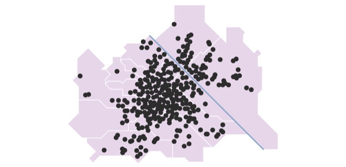 Grafik über die in der Stadt Wien verfügbaren WIFI-Standorte und deren Verteilung