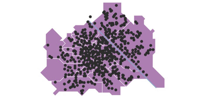 Grafik über die in der Stadt Wien verfügbaren Trinkbrunnen und deren Verteilung