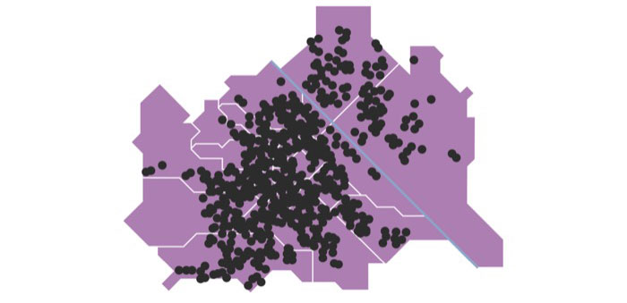 Grafik über die Anzahl und Verteilung der Gemeindebauten in Wien