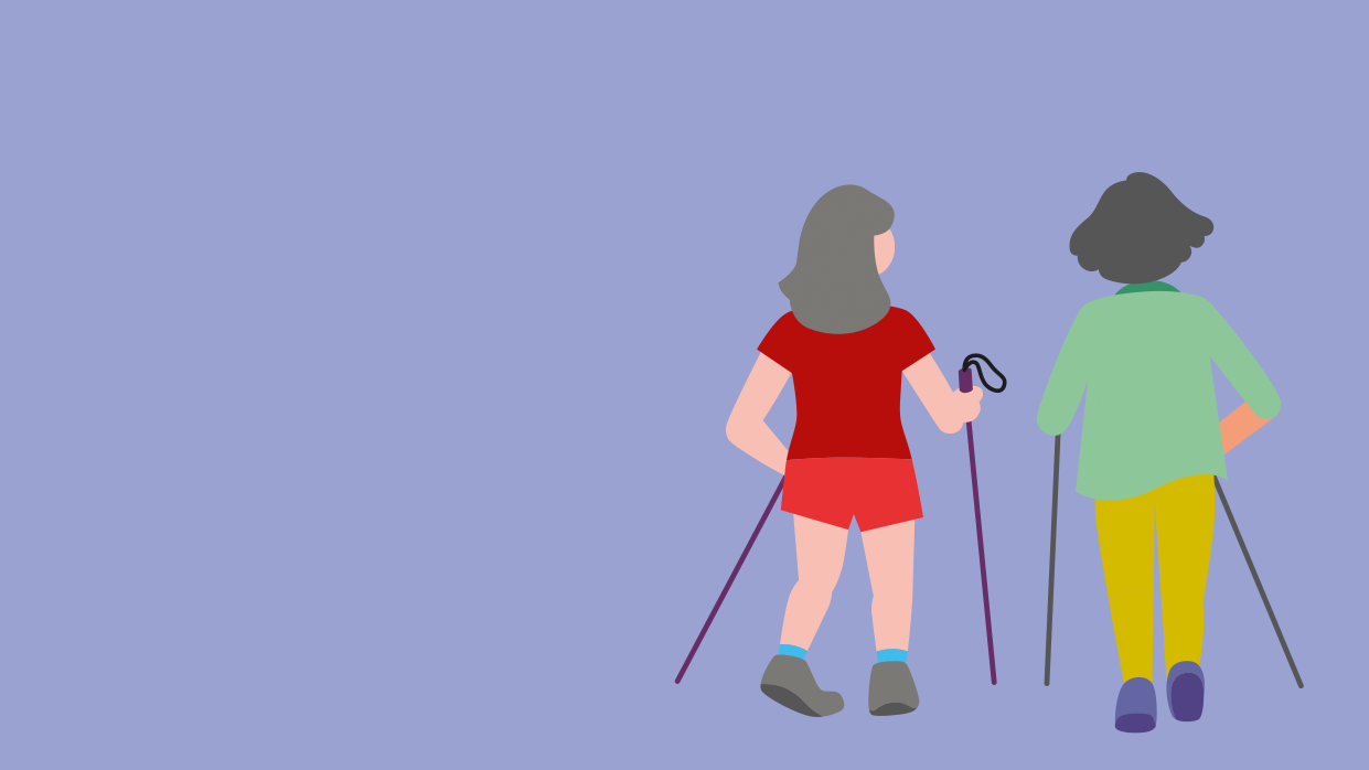 Kapitelbild: Zwei Frauen von hinten in Sportbekleidung beim Nordic Walken