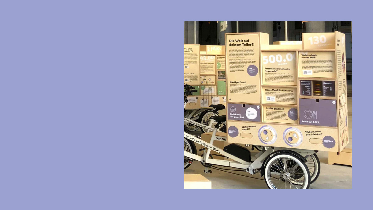 Das Klima-Tour-Fahrrad mit Informationen zum Thema Ernährung.