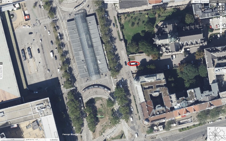 Luftbild des Messbus-Standortes „Neubaugürtel 6“ im Jahr 2023