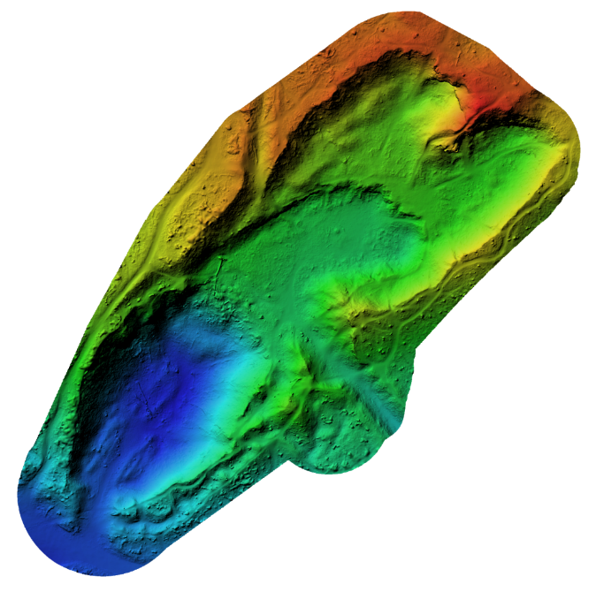 Digitales Geländemodell eingefärbt in einer regenbogenfarbenen Farbskala