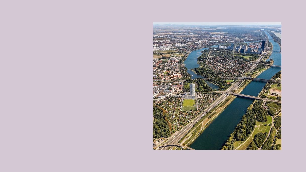 Luftbildaufnahme der alten und der neuen Donau