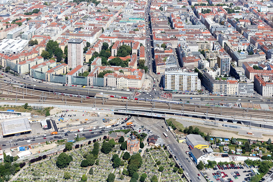 Luftbild des Matzleinsdorferplatzes