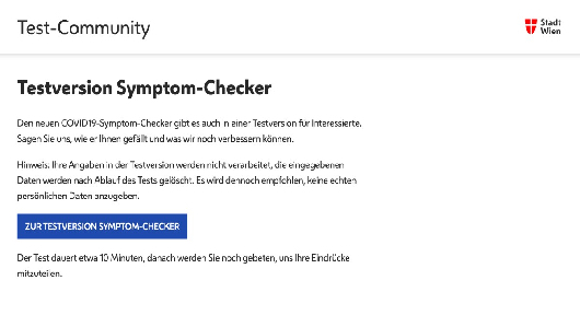 Screenshot Startseite COVID19-Symptom-Checker