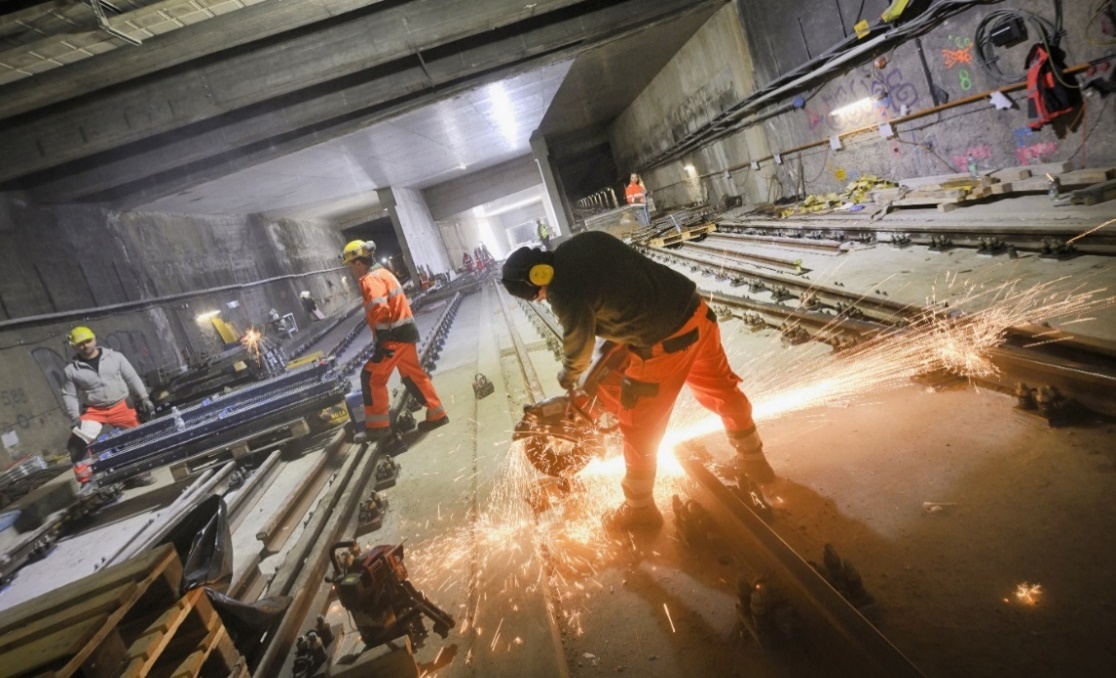 Abbildung: Gleisarbeiten für die U5 im Bereich Frankhplatz. © Johannes Zinner