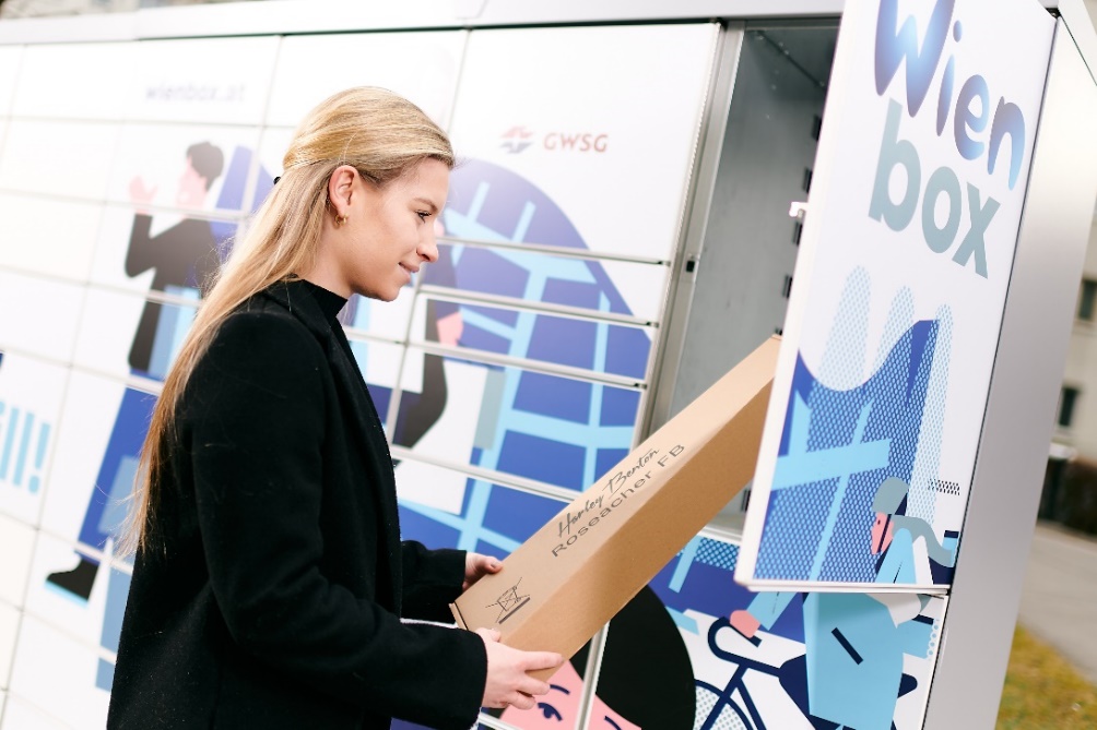 Abbildung: Umweltfreundliche Paketzustellung mit der WienBox. © Fotoservice Hörmandinger