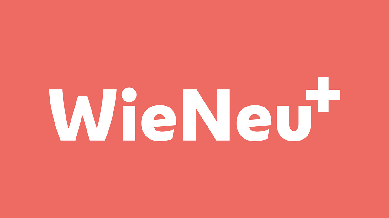 Kapitelbild: Weißer Schriftzug WieNeu+ vor ziegelrotem Hintergrund.
Copyright: Stadt Wien / WieNeu+