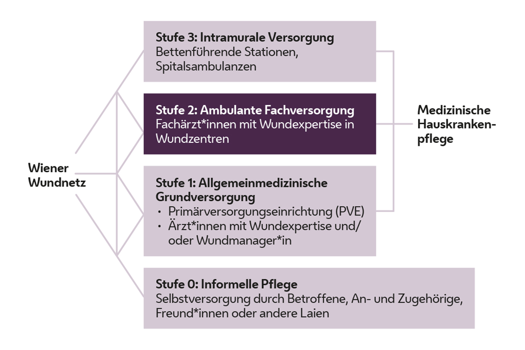Schematische Darstellung Wiener Wundnetz in Verbindung mit Medizinischer Hauskrankenpflege