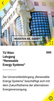 Screenshot der App Energy!ahead mit einer Information zu einem Lehrgang an der TU Wien
