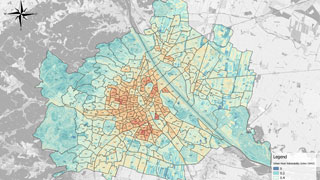 Karte von Wien mit farblich hervorgehobenen Hitze-Gebieten