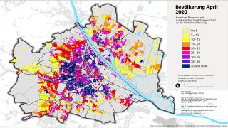 Wien-Karte: Anteil der Personen mit auslndischer Staatsbrgerschaft an der Bevlkerung 2020 nach Zhlgebieten farblich dargestellt