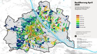 Wien-Karte: Anteil der ber 60-Jhrigen 2016 nach Zhlgebieten farblich dargestellt