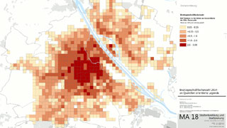 Wien-Karte: Bruttogeschoflchenzahlen 2014 farblich dargestellt