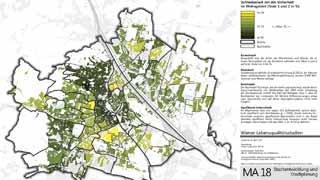 Wien-Karte: Zufriedenheit mit der Sicherheit  im Wohngebiet in 91 Bezirksteilen farblich dargestellt