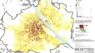 Wien-Karte: unterschiedliche Nettogeschoflchenzahlen farblich dargestellt