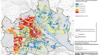 Wien-Karte: Tertirabschlussanteile nach Zhlgebieten farblich dargestellt