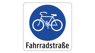 Verkehrsschild Fahrradstraße - Weißes Rad auf blauem Hintergrund