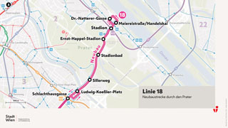 Visualisierung der Route der Linie 18