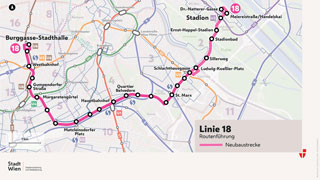 Visualisierung der Route der Linie 18 nach der Verlängerung