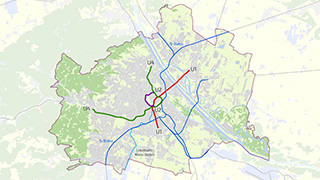 Wienplan mit der Ausbauphase 1 des Wiener U-Bahnnetzes