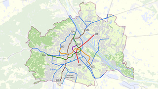 Wienplan mit der Ausbauphase 2 des Wiener U-Bahnnetzes