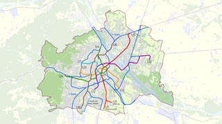 Wienplan mit der Ausbauphase 5 des Wiener U-Bahnnetzes