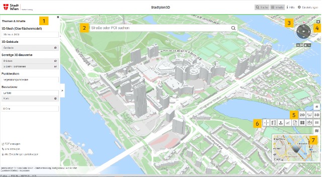 copyright: Stadt Wien | MA 41 – Stadtvermessung Screenshot Bedienungsoberfläche mit eingezeichneten Nummern