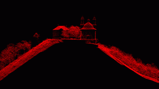Aufrissdarstellung der rot eingefrbten Laserscan-3D-Punktwolke im Bereich Leopoldsberg.