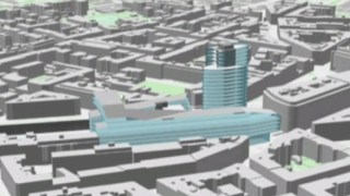 Perspektivansicht des dreidimensionalen Stadtmodells - Gegenberstellung des Ist-Zustandes zum geplanten Bauprojekt