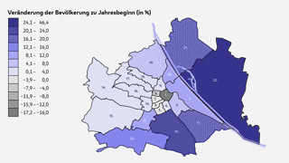 Bevlkerungsentwicklung in den 23 Wiener Gemeindebezirken