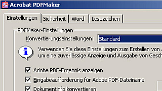 copyright: Stadt Wien Acrobat PDF Maker-Fenster: Registerkarte "Einstellungen" bei Acrobat Professional 8.0