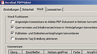 copyright: Stadt Wien Acrobat PDF Maker-Fenster: Registerkarte "Word" bei Acrobat Professional 8.0