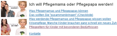 copyright: Stadt Wien Screenshot einer Pflegeeltern-Kampagne mit nebenstehenden Links