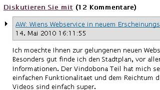 copyright: Stadt Wien Screenshot eines Artikels mit angehängtem Artikelforum
