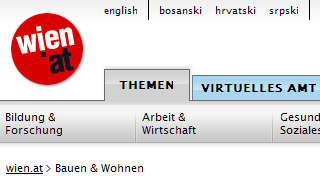 copyright: Stadt Wien Screenshot der horizontalen Navigation mit gesamtem Kopfbereich von wien.at
