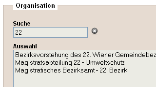 Screenshot eingegrenzte Suche im Metadaten-Bereich "Organisation"