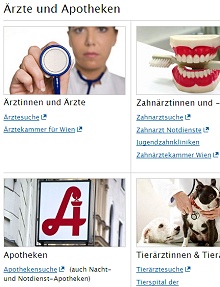 copyright: Stadt Wien Screenshot eines Rasters zum Thema Ärzte