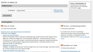 copyright: Stadt Wien Screenshot der Ergebnisseite der wien.at-Suche