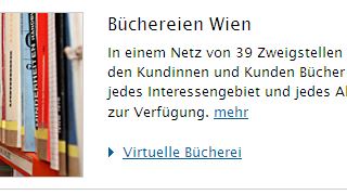 copyright: Stadt Wien Screenshot mit Beispiel eines Teasers zum Thema Büchereien Wien mit einem durch einen Pfeil markierten Superlink unterhalb des Teasertextes
