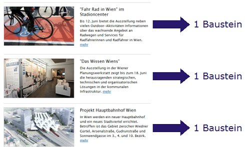 copyright: Stadt Wien Screenshot eines Teasers mit Markierung von drei Bausteinen