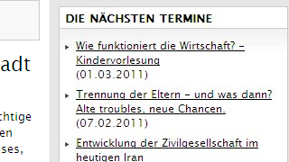 copyright: Stadt Wien Screenshot Auflistung von Wiener Vorlesungen in der dritten Layoutspalte