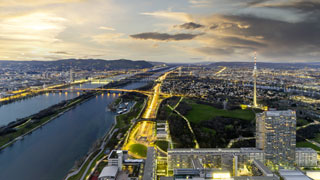 aerial view of the Vienna and the Danube