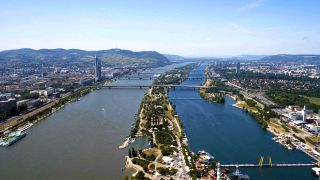Luftbild auf die Donauinsel
