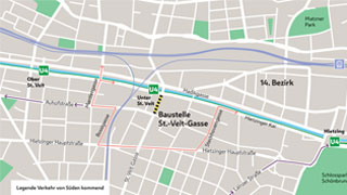 Stadtplanausschnitt mit eingezeichneten Verkehrsmanahmen