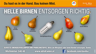 Plakatsujet zur Kampagne "Helle Birnen entsorgen richtig"