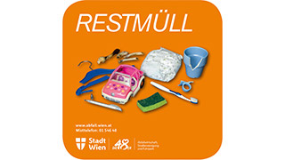 Unterschiedlicher Abfall mit der Aufschrift "Restmll"