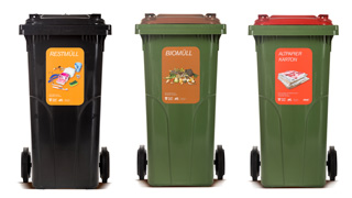 Mülltonnen für Altpapier, biogene Abfälle und Restmüll