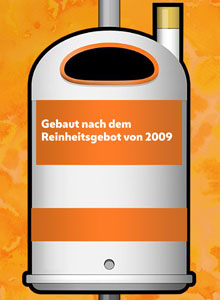 Paperkorb mit dem Spruch "Gebraut nach dem Reinheitsgebot von 2009"